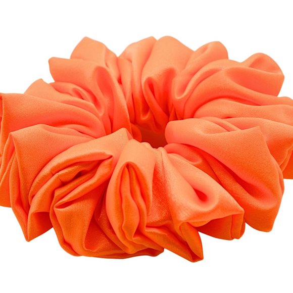 Large Satin Hair Scrunchie, Neon Orange Large Hair Scrunchie - Picture 2 of 3